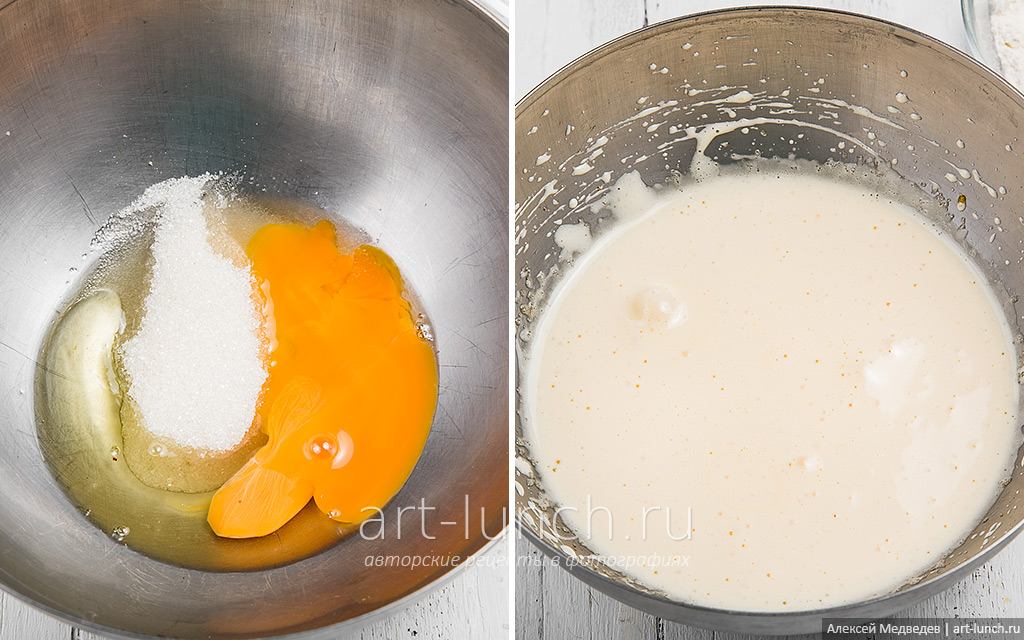 Фото приготовления печенья с шоколадом, шаг 2 разбиваем яйцо, добавляем сахар (50г)