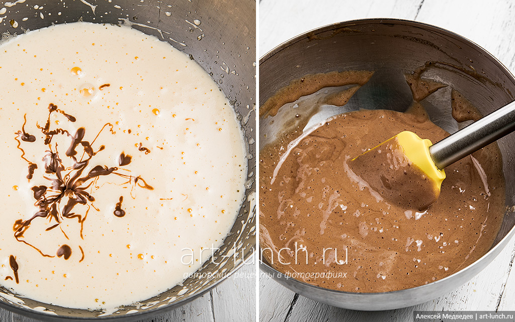Фото приготовления печенья с шоколадом, шаг 4 Растопленный шоколад добавляем в миску с взбитым яйцом и сахаром
