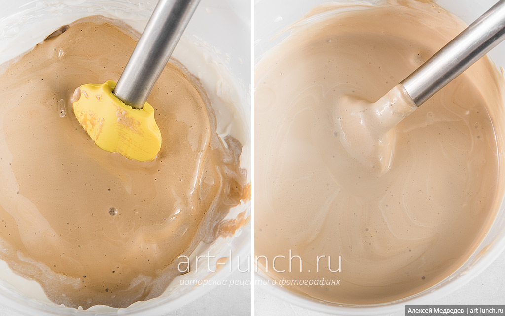 Перекладываем кофейную смесь к взбитым сливкам и аккуратно перемешиваем