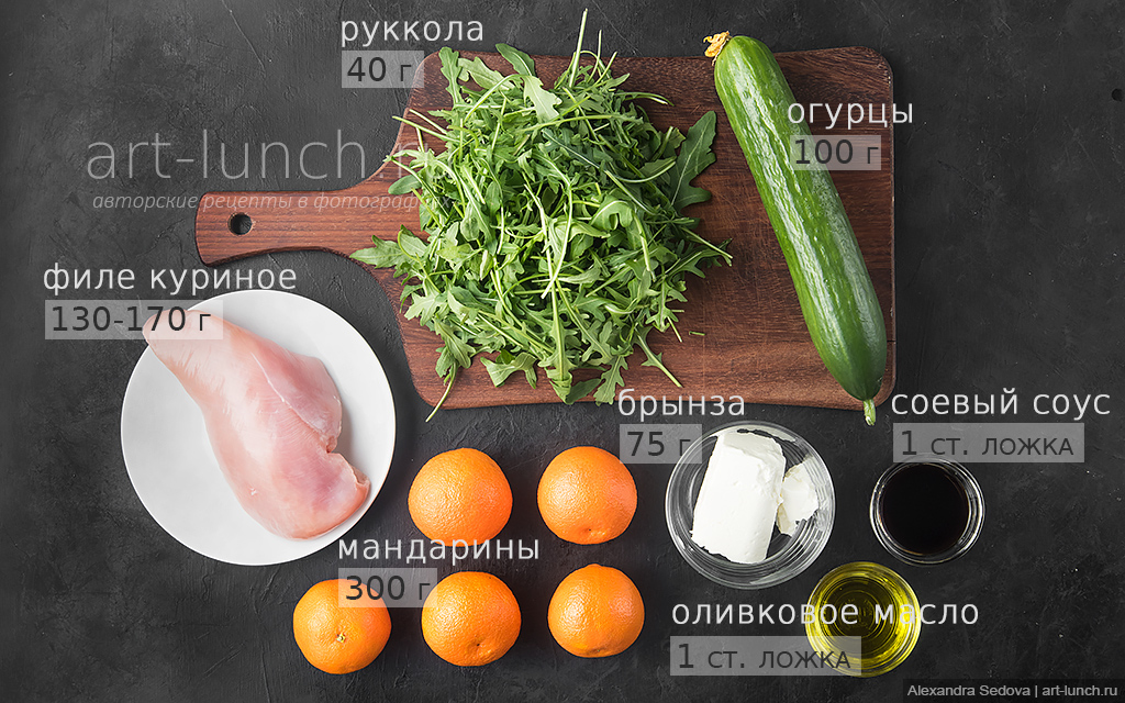 Салат с курицей, руколой и мандарином - пошаговый рецепт с фото