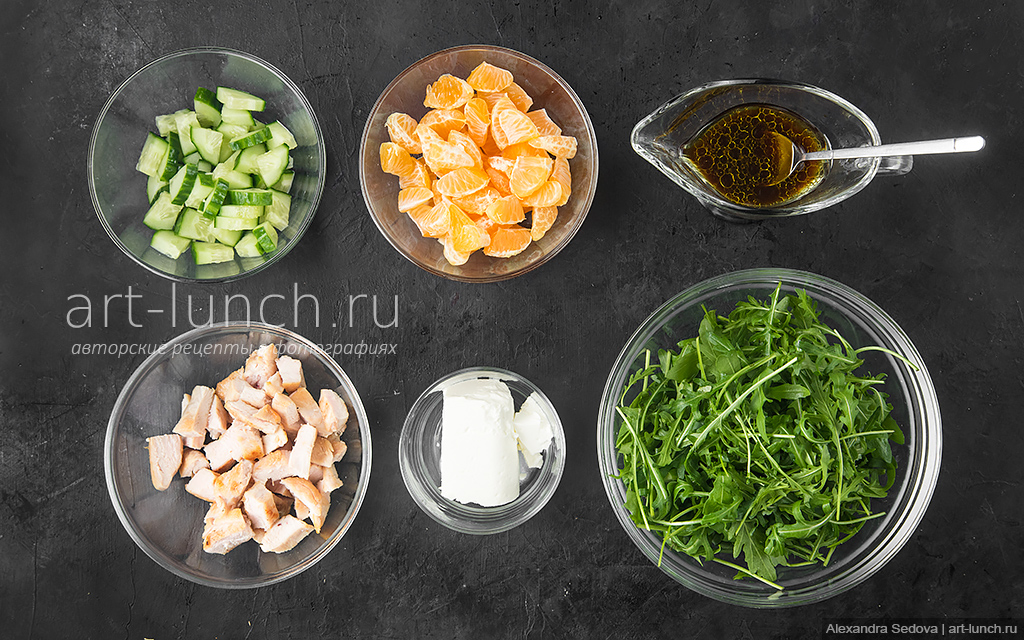 Салат с курицей, мандаринами и кешью, пошаговый рецепт на ккал, фото, ингредиенты - Вениамин