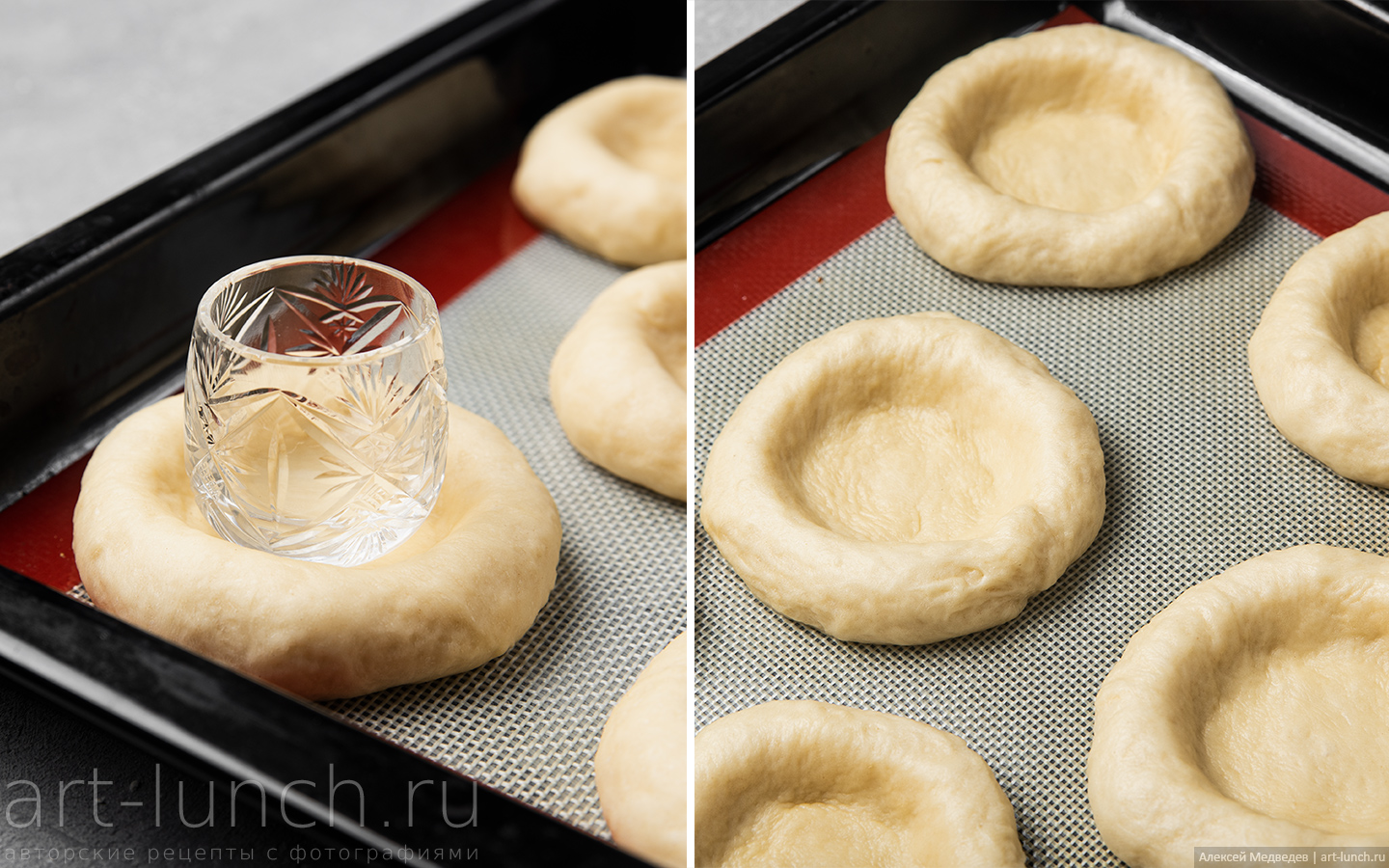 Фото приготовления ватрушек с брусникой, шаг 11 нужно шарику теста придать форму ватрушки