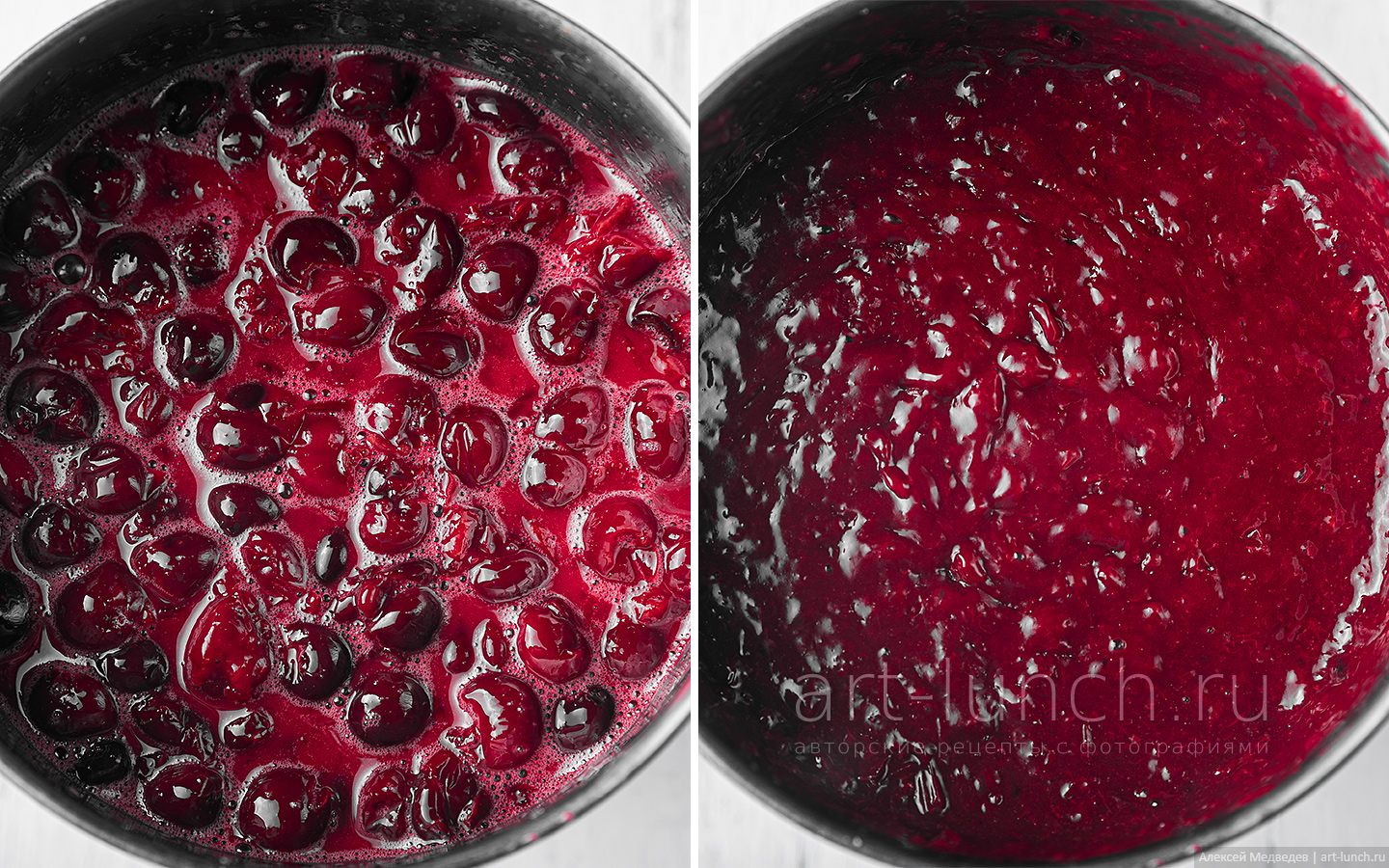 Добавляем крахмал в кастрюлю с вишней