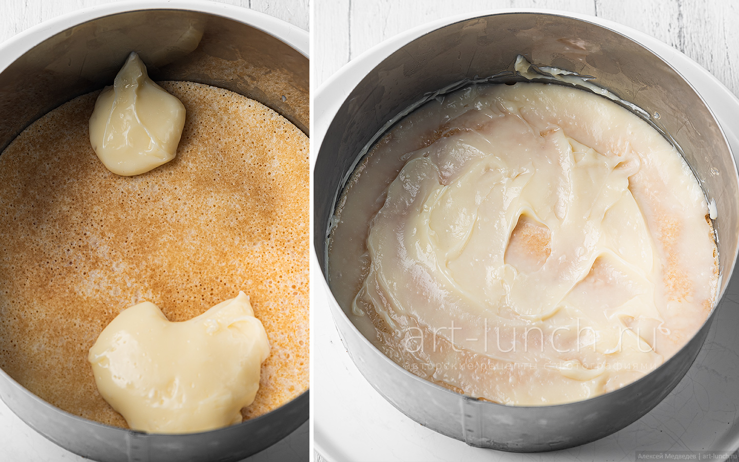 Добавляем крем и равномерно распределяем его