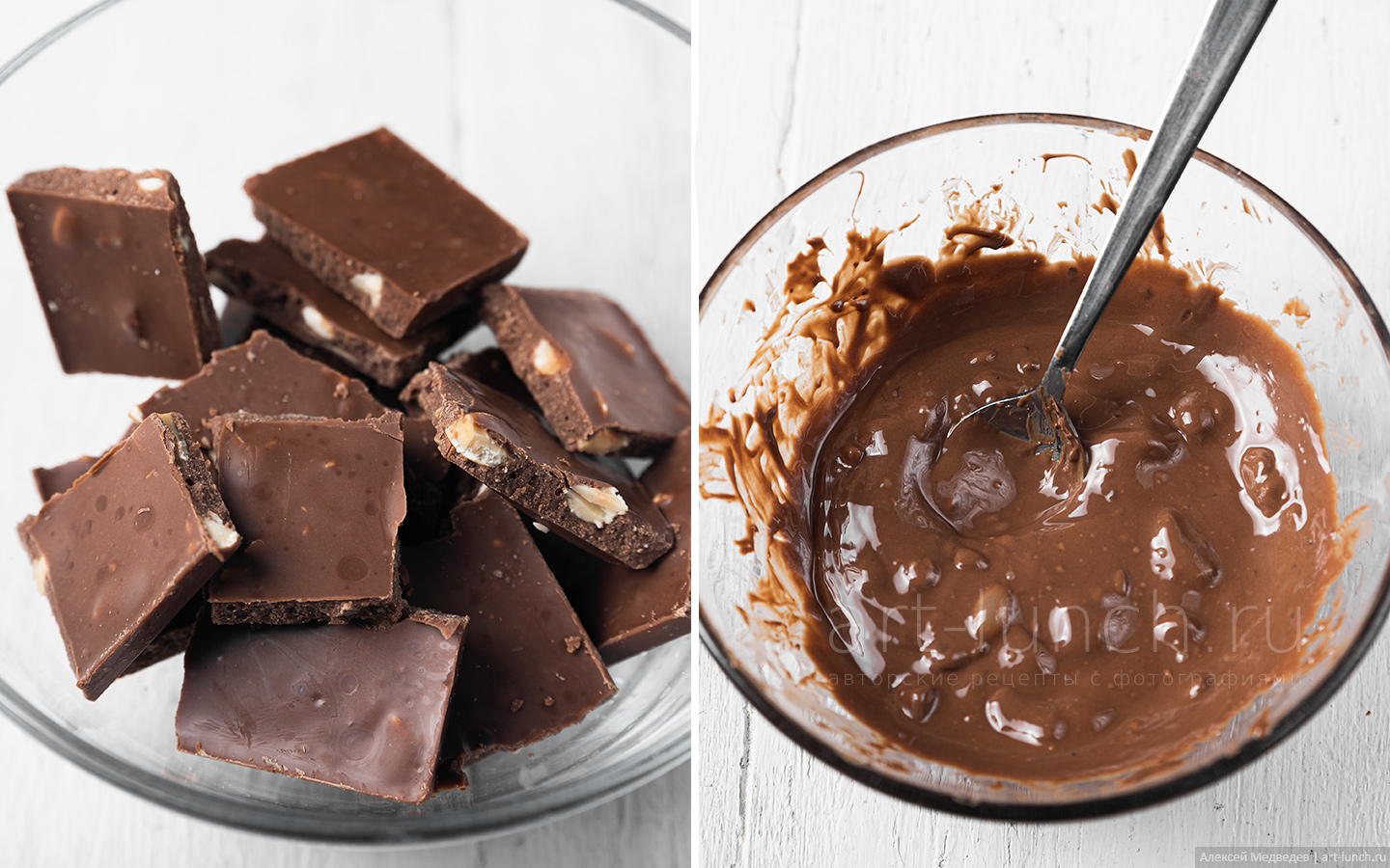 Ломаем плитку шоколада и складываем кусочки в миску