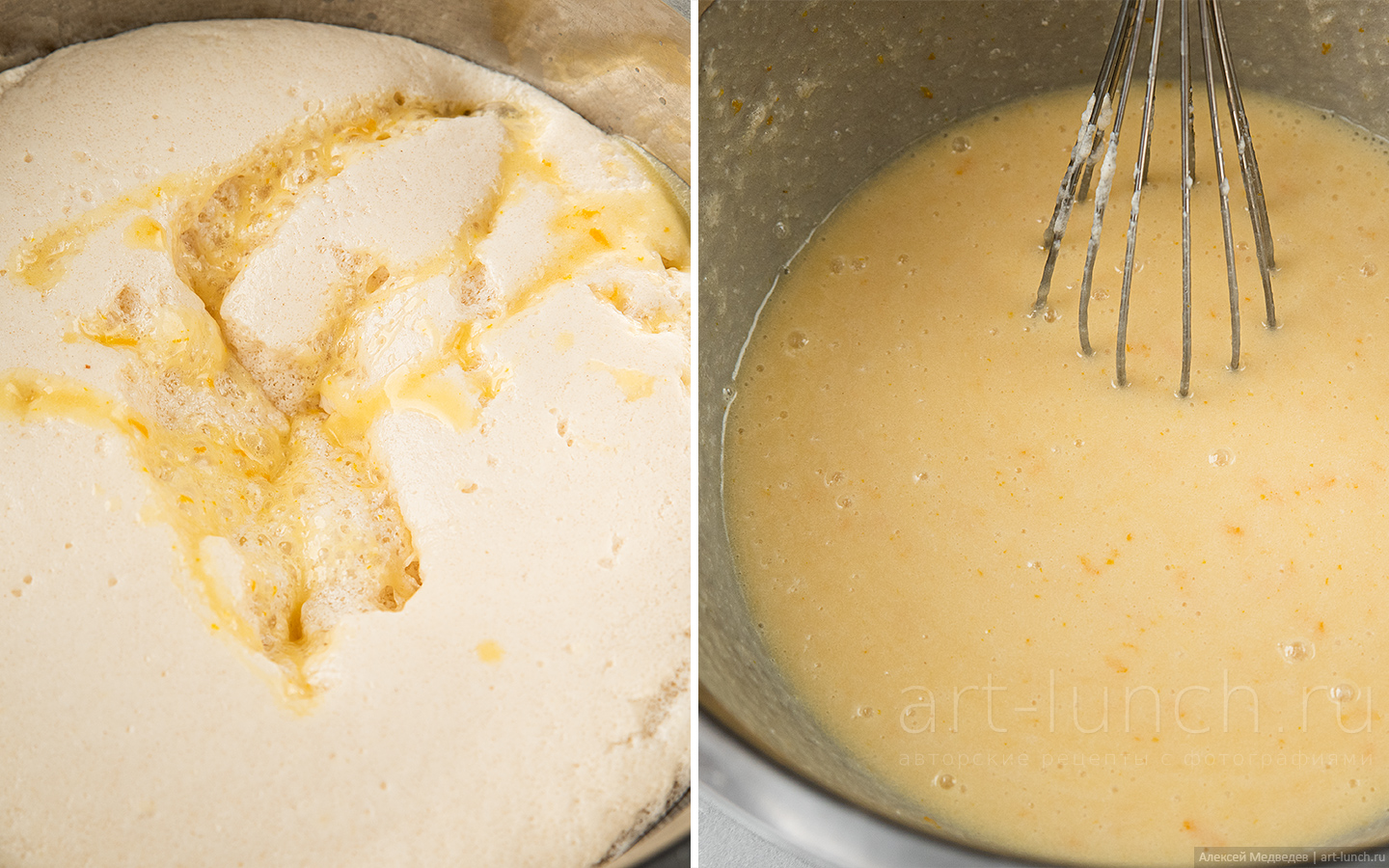 Добавляем в опару сдобную основу и аккуратно без излишнего энтузиазма перемешиваем