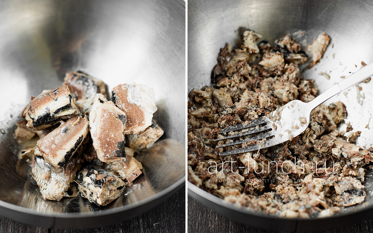 Выкладываем консервированную рыбу из банки в миску