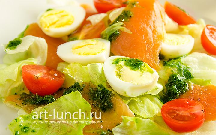 Салат из сёмги с перепелиными яйцами - пошаговый рецепт с фото