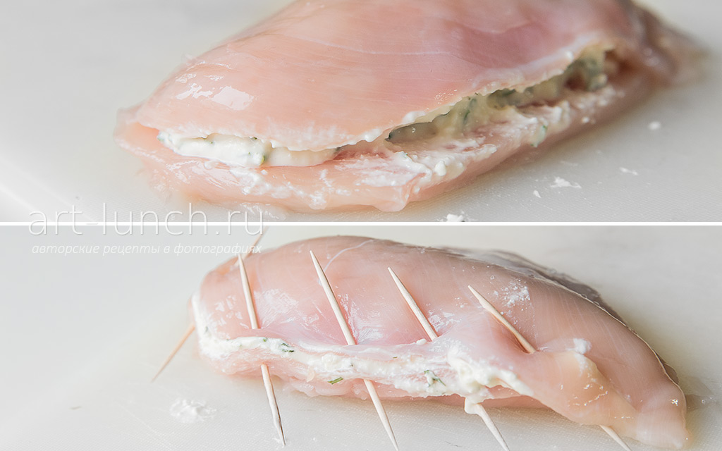 Фото приготовления пикантной курицы в горчичном соусе, шаг 6 Фаршируем филе начинкой